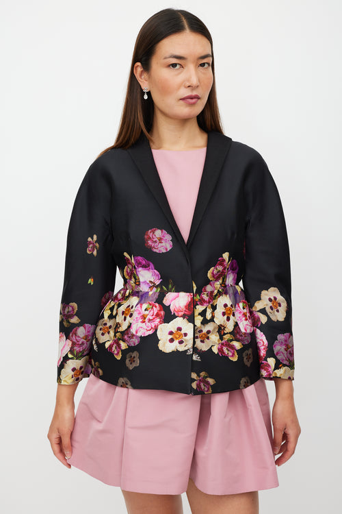 Giambattista Valli Black & Multicolour Silk Floral Blazer
