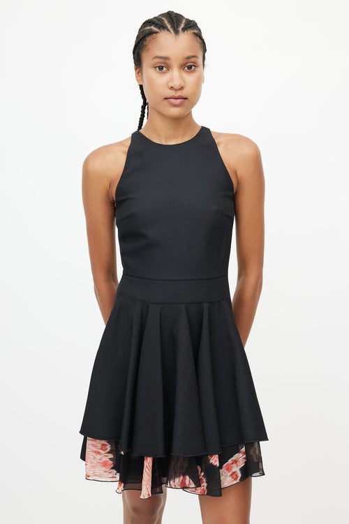 Giambattista Valli Black & Red Floral Ruffled Dress