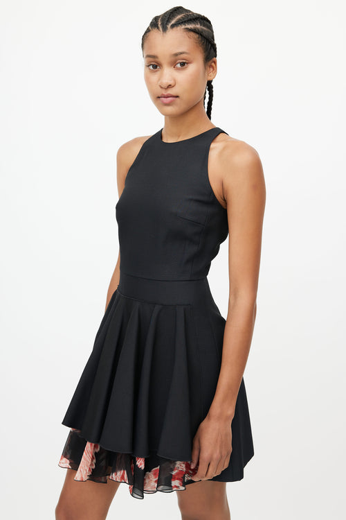 Giambattista Valli Black & Red Floral Ruffled Dress