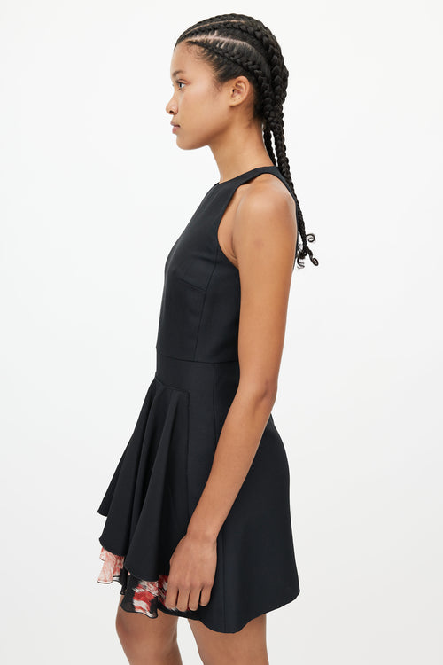 Giambattista Valli Black & Red Floral Ruffled Dress