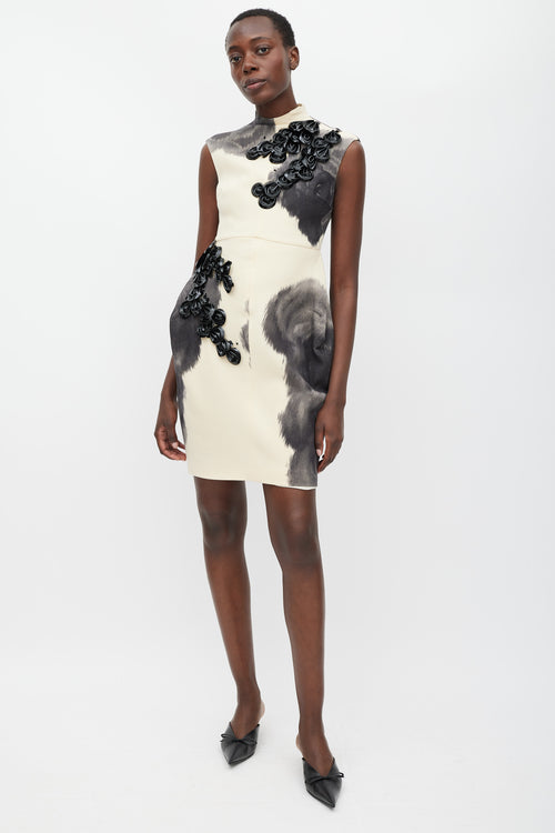 Giambattista Valli Beige & Grey Wool Petal Dress