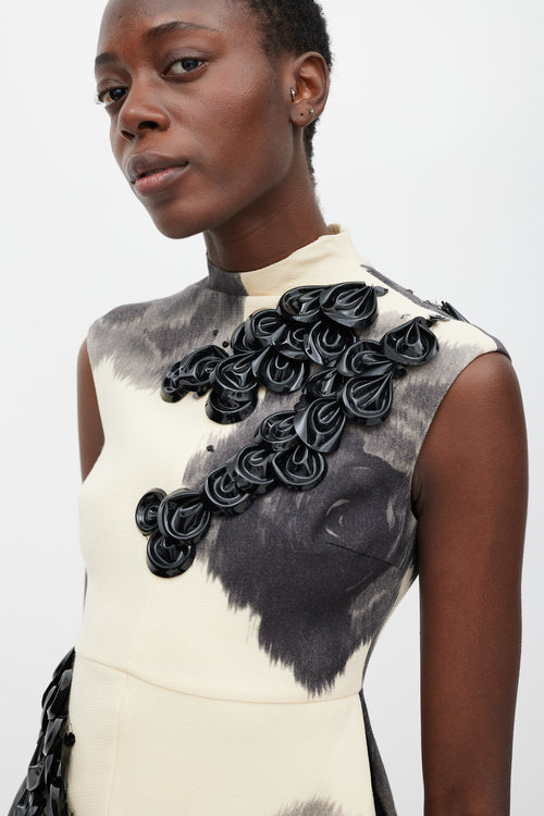Giambattista Valli Beige & Grey Wool Petal Dress