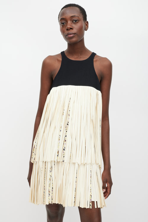 Giambattista Valli Black & Cream Leather Tiered Fringe Dress