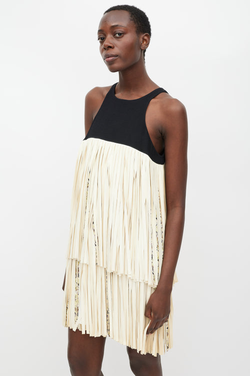 Giambattista Valli Black & Cream Leather Tiered Fringe Dress
