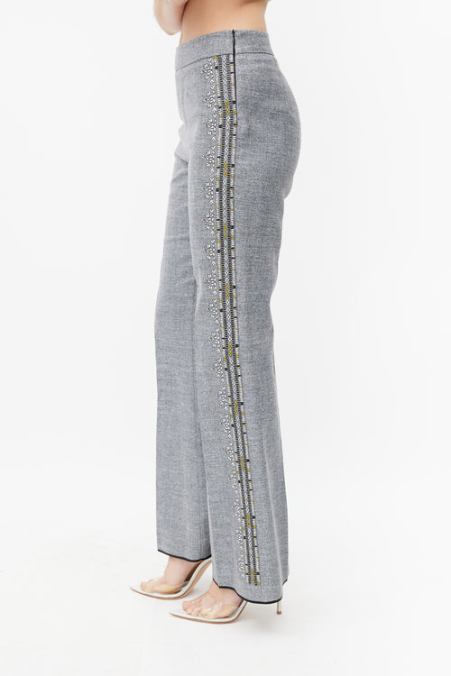 Giambattista Valli Grey & Multicolour Embroidered Stripe Trouser