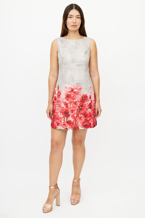 Giambattista Valli Grey & Red Floral Dress