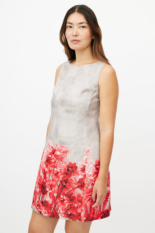 Giambattista Valli Grey & Red Floral Dress