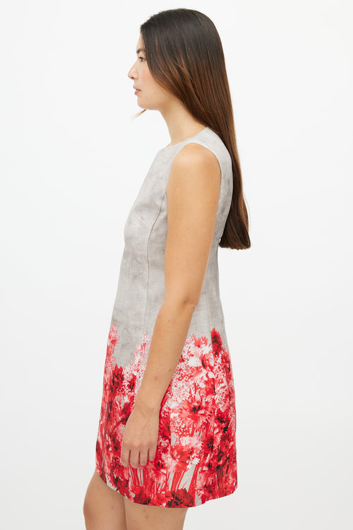 Giambattista Valli Grey & Red Floral Dress