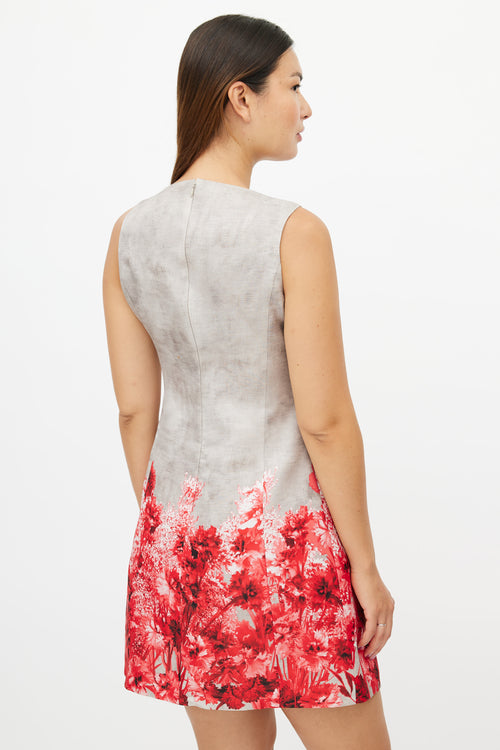 Giambattista Valli Grey & Red Floral Dress