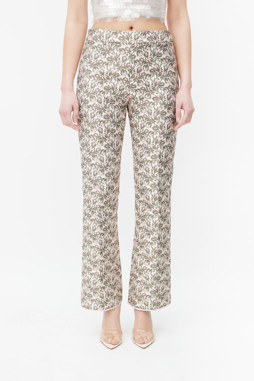 Giambattista Valli Pink & Green Floral Brocade Trouser