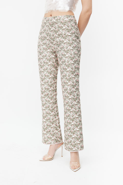 Giambattista Valli Pink & Green Floral Brocade Trouser