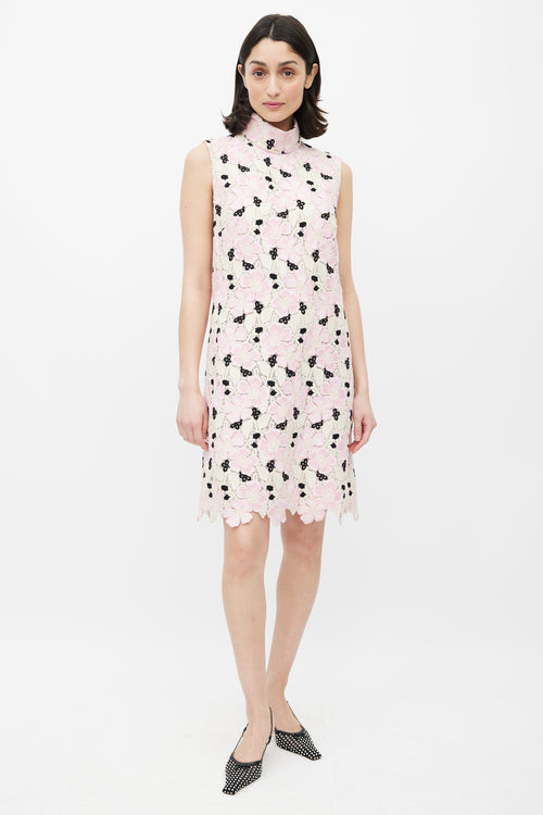 Giambattista Valli Pink & Multicolour Lace Mock Neck Dress