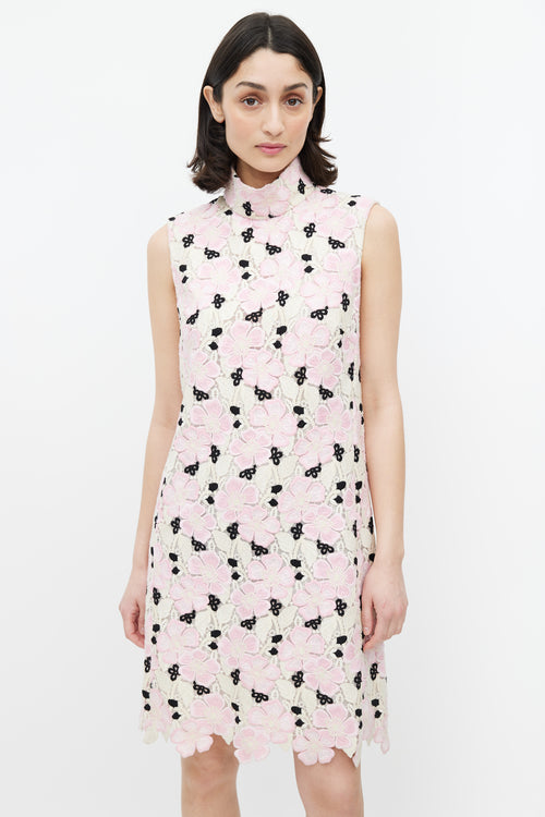 Giambattista Valli Pink & Multicolour Lace Mock Neck Dress