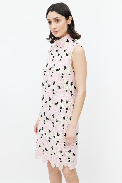 Giambattista Valli Pink & Multicolour Lace Mock Neck Dress