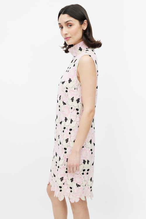 Giambattista Valli Pink & Multicolour Lace Mock Neck Dress