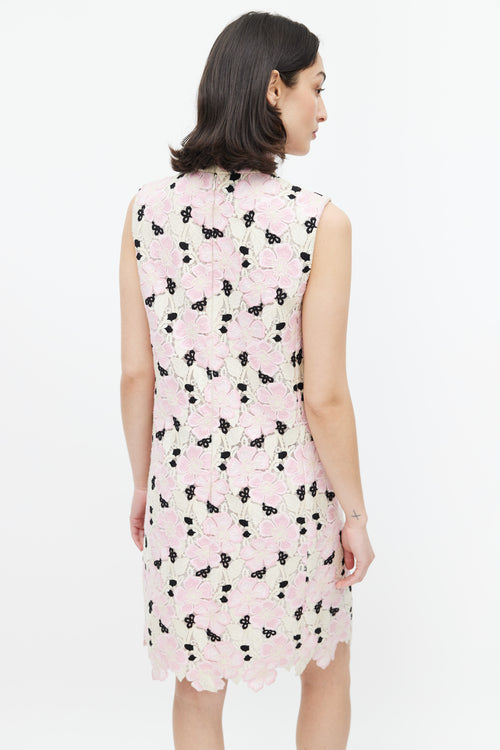 Giambattista Valli Pink & Multicolour Lace Mock Neck Dress