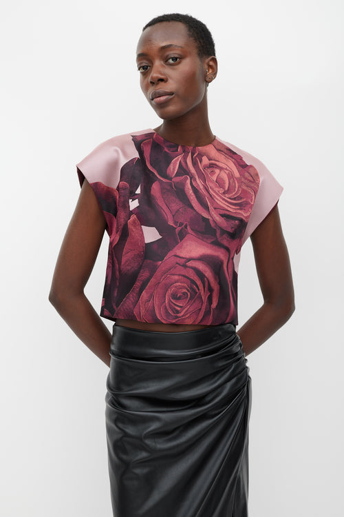 Giambattista Valli Pink & Red Silk Rose Top