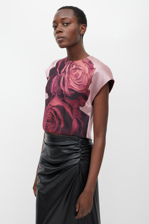 Giambattista Valli Pink & Red Silk Rose Top