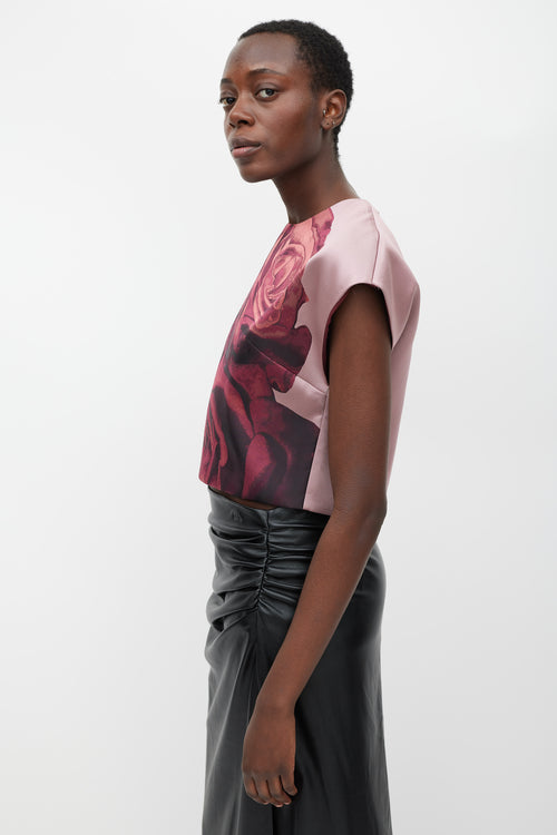 Giambattista Valli Pink & Red Silk Rose Top