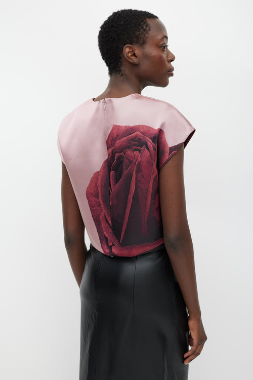 Giambattista Valli Pink & Red Silk Rose Top