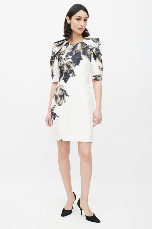Giambattista Valli Cream & Black Blurry Floral Silk Dress