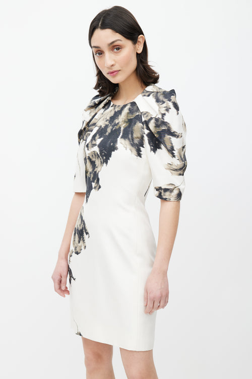 Giambattista Valli Cream & Black Blurry Floral Silk Dress