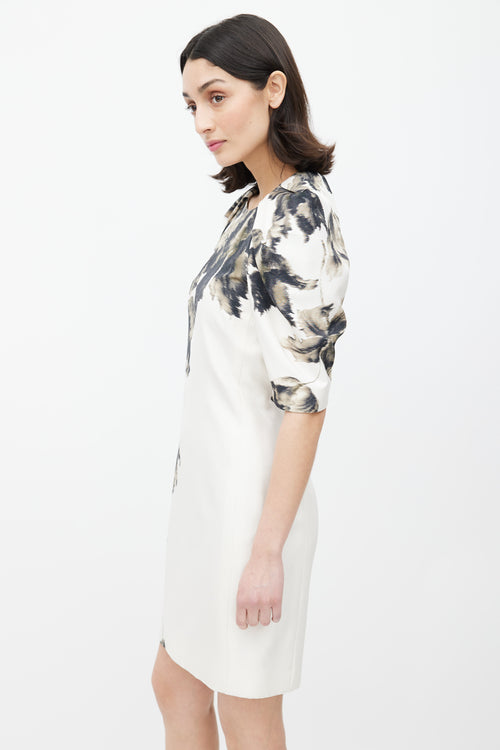 Giambattista Valli Cream & Black Blurry Floral Silk Dress