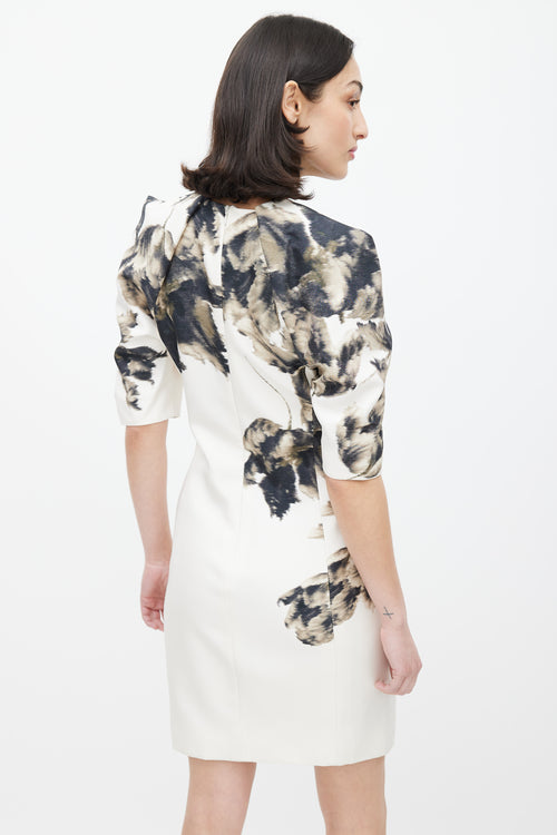 Giambattista Valli Cream & Black Blurry Floral Silk Dress