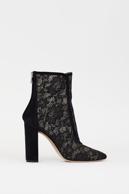 Gianvito Rossi Black Floral Lace & Suede Boleyn Boot