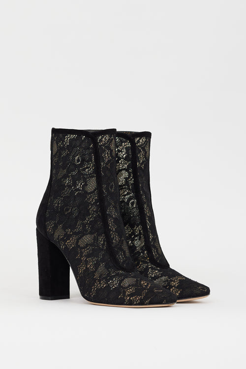 Gianvito Rossi Black Floral Lace & Suede Boleyn Boot
