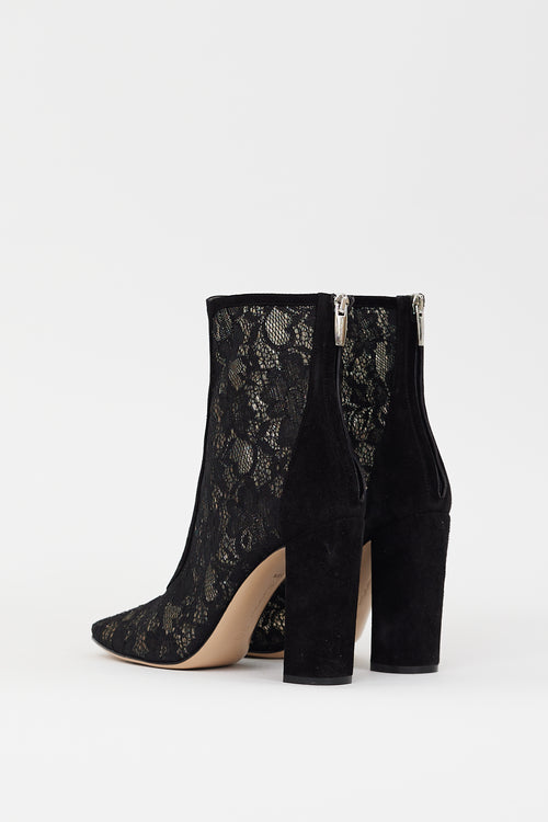 Gianvito Rossi Black Floral Lace & Suede Boleyn Boot