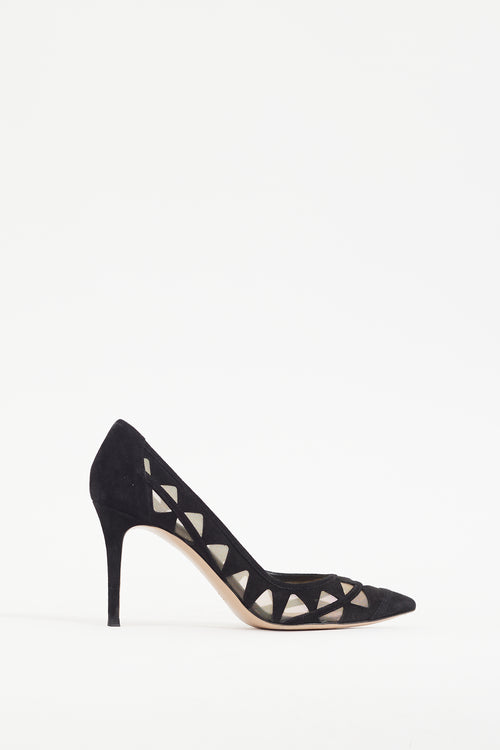 Gianvito Rossi Black Suede & Mesh Maxine Pump