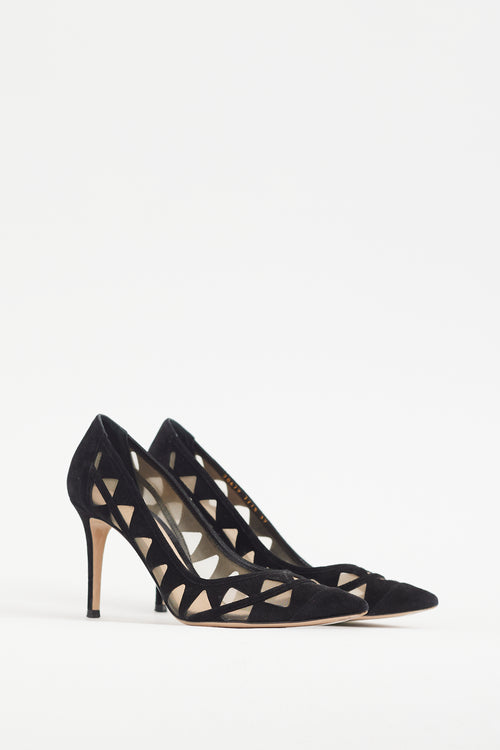Gianvito Rossi Black Suede & Mesh Maxine Pump