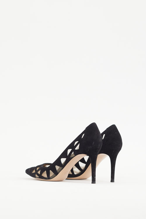 Gianvito Rossi Black Suede & Mesh Maxine Pump