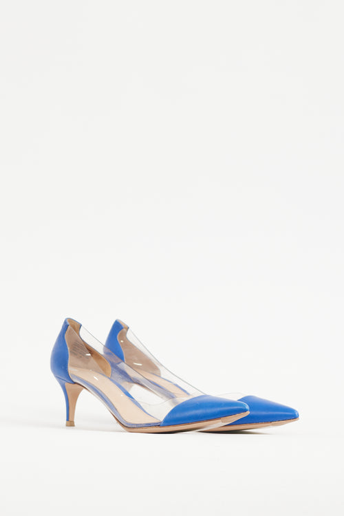Gianvito Rossi Blue Leather & PVC Plexi 55 Pump