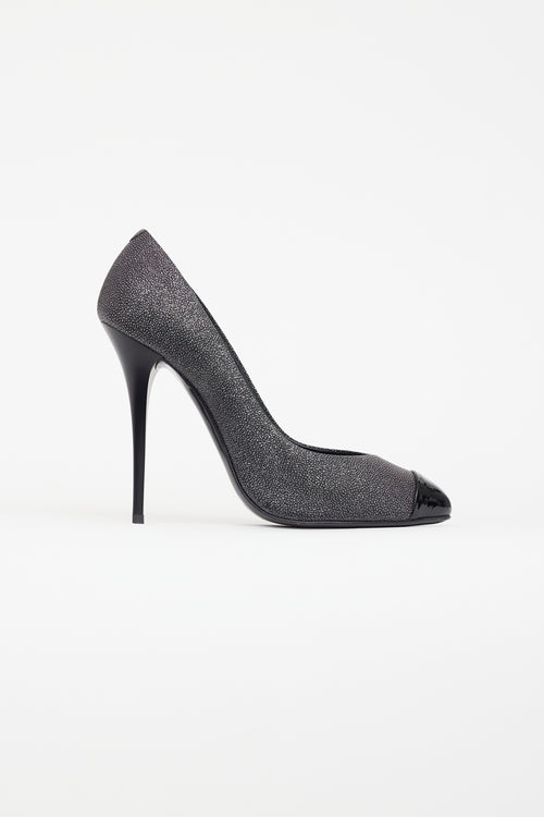 Giuseppe Zanotti Black & Silver Metallic Textured Heel