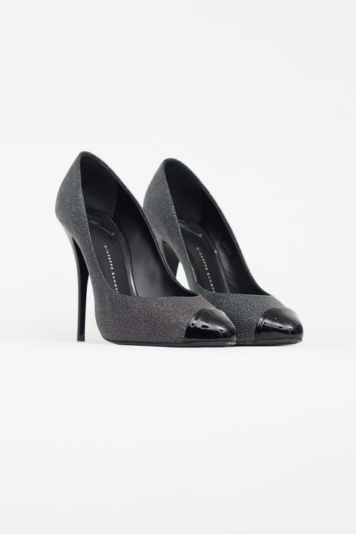 Giuseppe Zanotti Black & Silver Metallic Textured Heel