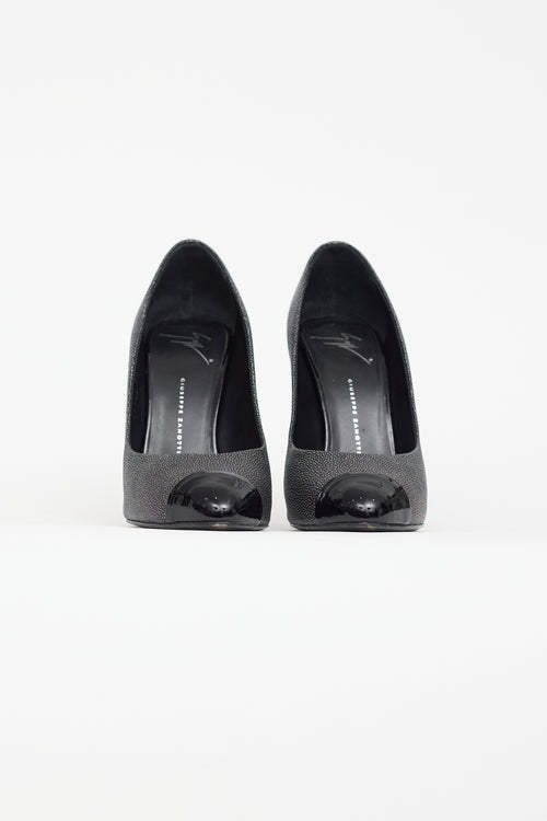 Giuseppe Zanotti Black & Silver Metallic Textured Heel