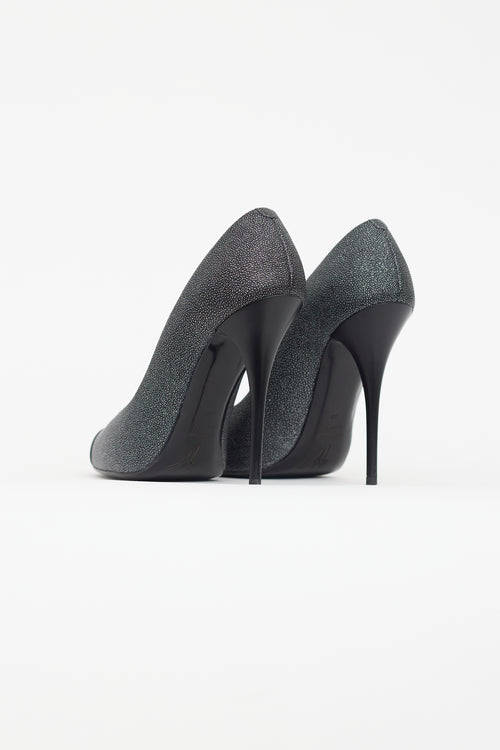 Giuseppe Zanotti Black & Silver Metallic Textured Heel