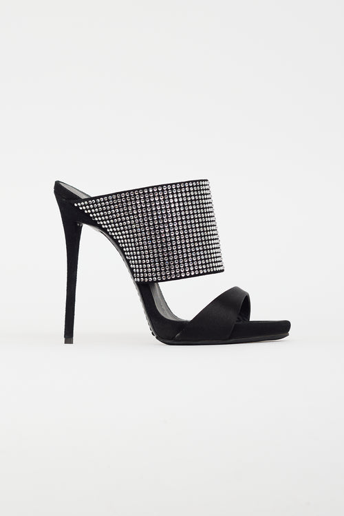 Giuseppe Zanotti Black Satin & Rhinestone Strap Sandal