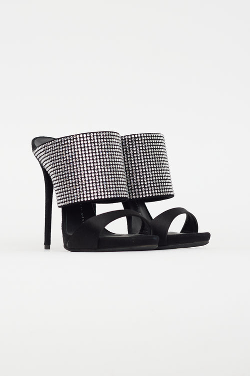 Giuseppe Zanotti Black Satin & Rhinestone Strap Sandal