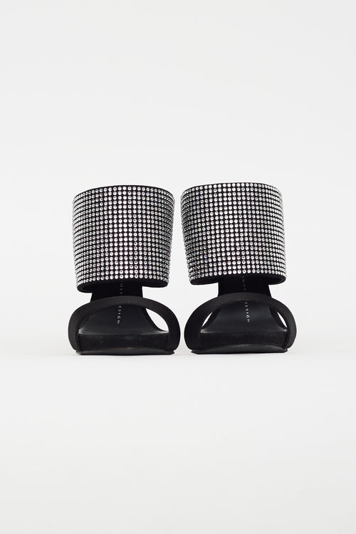 Giuseppe Zanotti Black Satin & Rhinestone Strap Sandal