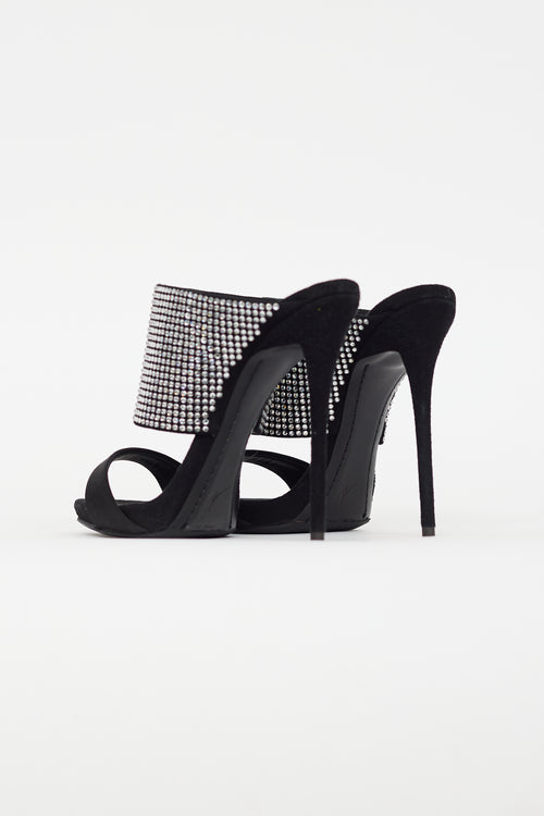 Giuseppe Zanotti Black Satin & Rhinestone Strap Sandal