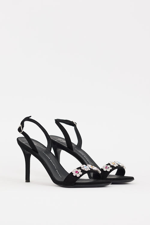 Giuseppe Zanotti Black Suede & Multi Crystal Slingback Heel