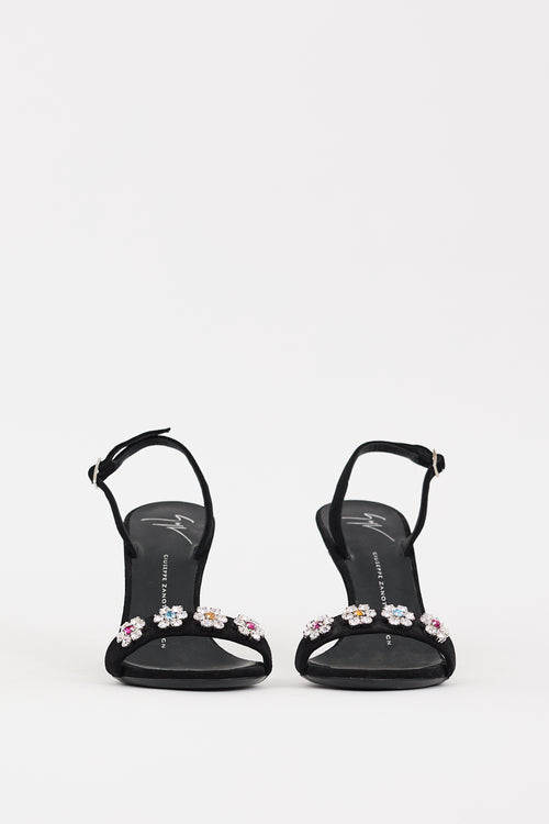 Giuseppe Zanotti Black Suede & Multi Crystal Slingback Heel