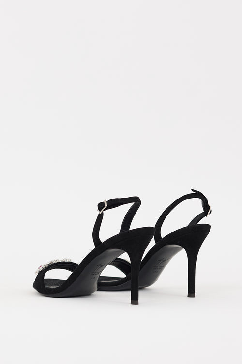 Giuseppe Zanotti Black Suede & Multi Crystal Slingback Heel