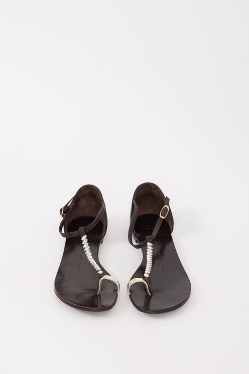 Giuseppe Zanotti Brown & Silver Leather Crystal Embellished Sandal