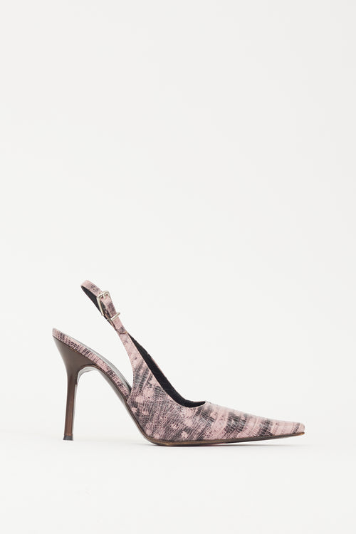 Giuseppe Zanotti Pink & Black Embossed Leather Slingback Heel