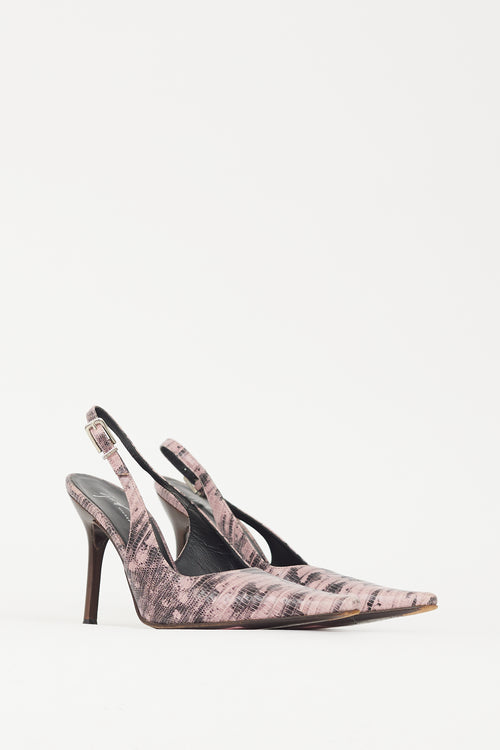 Giuseppe Zanotti Pink & Black Embossed Leather Slingback Heel