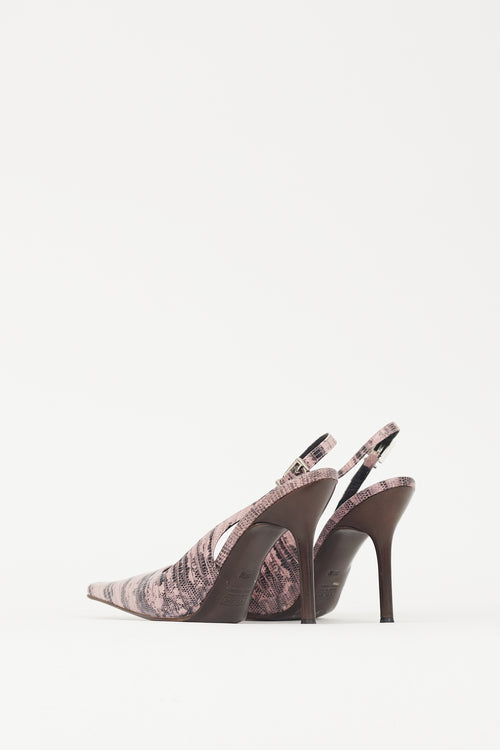 Giuseppe Zanotti Pink & Black Embossed Leather Slingback Heel